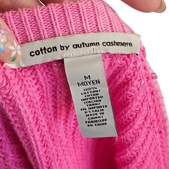 Cotton by Autumn Cashmere Neon Inked Scallop Shaker Crew in Bubble Gum Sz M - Picture 7 of 9